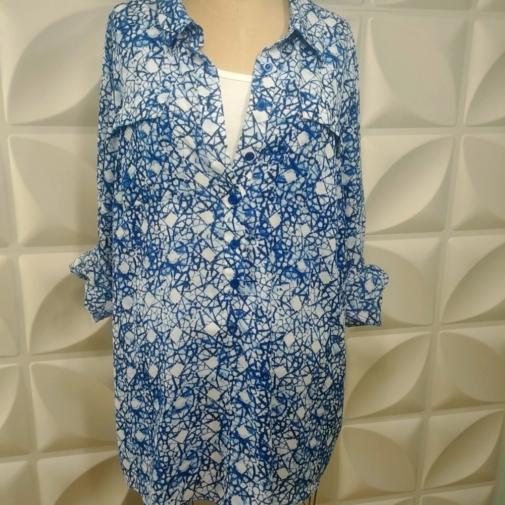 2X cj banks indigo dye effect printed L/S pop over